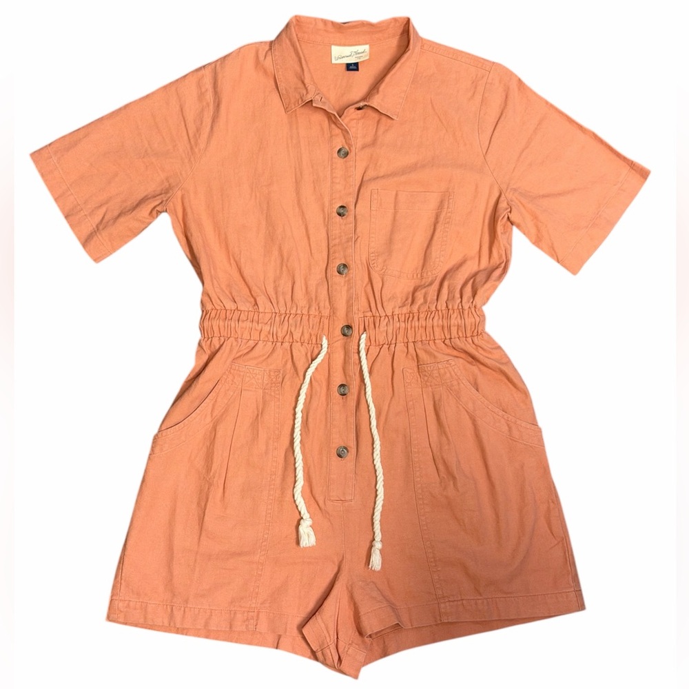 Universal Thread Orange Button-Up Romper Drawstri… - image 1